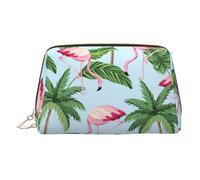Tropical Flamingos Leather Toiletry Organizer Bag, Travel-Friendly Makeup Pouch for Women