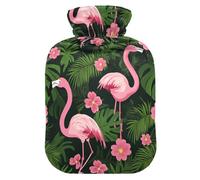 Tropical Flamingos Palm Leaves Flowers Vibrant Pink hot Water Bottles with Soft Cover, 1L hot Water Bags for ( Scenario), Period Cramps, Bolsa Caliente para Dolores musculares