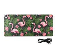 Tropical Flamingos Palm Leaves Flowers Vibrant Pink Leather Heated Mouse Pad 31.5 x 13 in Winter Warmer Computer Mats for Laptop Desk Gaming Accessories