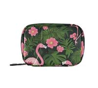 Tropical Flamingos Palm Leaves Flowers Vibrant Pink Pill Bags with Detachable Compartments Reusable Daily Pill Organizer for Purse