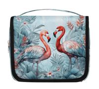 Tropical Flamingos Palm Tree Leaves Hanging Toiletry Bag Travel Wash Bag Cosmetic Makeup Accessories Organizer Waterproof Shower Bag Beauty Pouch for Women Girls Kids Gift