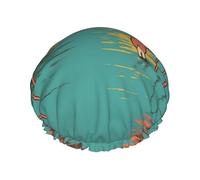 Tropical Flamingos Paradise at Sunset Double Layered Women'S Long Hair Waterproof Shower Cap Reusable