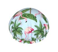 Tropical Flamingos Print Bath Hair Cap Double Layer Shower Cap For Women And Men Reusable Lightweight Soft