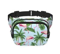 Tropical flamingos Print Fashion Waist Packs Square Layer Waist Bag Black Belt Bag with Adjustable Strap, Black, One Size