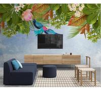 Tropical Flavour Plants Leaf Pink Flower Bird 3D Wallpaper Easy Install Feature Office Living Room Sofa Bedroom TV Background Wall Decoration-250cm×170cm