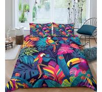 Tropical Flora And Fauna 3D Printing Duvet Cover Set Bedding Colorful Patterns Microfibre Soft And Pillowcase Hidden Zipper Children Teenagers King（220x240cm）