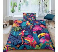 Tropical Flora And Fauna 3D Printing Duvet Covers Bedding Colorful Patterns Microfibre Soft Pillowcases Hidden Zipper Children Teenagers Single（135x200cm）