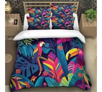 Tropical Flora And Fauna 3D Printing Duvet Covers Bedding Colorful Patterns Microfibre Soft Pillowcases Hidden Zipper for Kids Single（140x200cm）