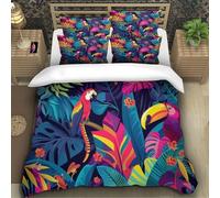 Tropical Flora And Fauna 3D Printing Duvet Covers Bedding Set Colorful Patterns Microfiber Match with Pillowcase Hidden Zipper Children Teenagers Super King（260x220cm）