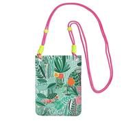 Tropical Flora Print Slim Phone Crossbody Bag Multi-Purpose Sling Wallet for Travel Running Daily Use