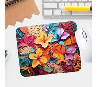 Tropical Floral Collage Artistic Mouse Pad - Premium Textured Waterproof Desk Mousepad with Stitched Edge, Non-Slip Rubber Base for Gaming and Office Use