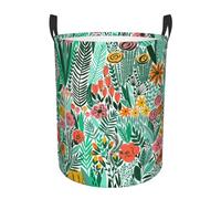 Tropical Floral Collapsible Oxford Fabric Laundry Hamper, Waterproof With Handles - Foldable Storage Basket For Bedroom, Bathroom, Kitchen, Nursery, Car & Toys