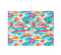 Tropical Floral Dish Drying Mats for Kitchen Counter, Peach Hibiscus Absorbent Drainer Mat, Summer Beach Microfiber Drying Pad for Counter Protector 18x24 Inch