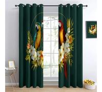 Tropical Floral Halo Animal Parrot Printed Curtains Vintage Style Decorative Blackout Window Curtain, Grommet Drapes for Bedroom Living Room Office Studio Guest Room 46 x 90 Inch (2 Panels)