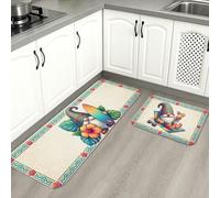 Tropical Floral Kitchen Mats for Floor, Pineapple and Surfboard Soft Mats, Summer Cushioned Comfort Washable Rugs for Kitchen Sinks Laundryroom 2pcs