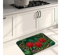 Tropical Floral Kitchen Mats for Floor, Red Flowers Vintage Botanical Soft Mats, Summer Cushioned Comfort Washable Decor Rugs for Kitchen Sinks Laundryroom Bathroom 16x24 Inch