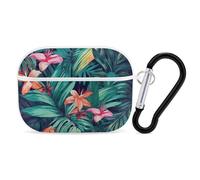 Tropical Floral Leaves AirPods Pro 2 Case Cover, Shockproof Hard Shell Protective Case for Women Men, Compatible with Airpod Pro Case 2nd/1st Generation with Keychain-White