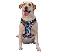 Tropical Floral Leaves Printed quick release dog harness reflective pet vest with 2 quick release buckles 4 sizes M ideal for outdoor walks and hikes