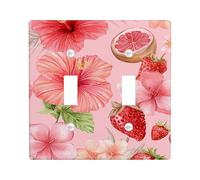 Tropical Floral Light Switch Cover Plates/Outlet Covers, Peach Hibiscus and Strawberries for Summer Decor, Thermoplastic Wall Plates, Standard Size Double Toggle