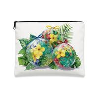 Tropical Floral Makeup Bag, Vintage Style Cosmetic Travel Pouch for Women, Portable Canvas Zipper Organizer, Summer Skincare Toiletry Bag, White, 7x9 Inch, Floral