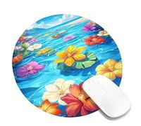 Tropical Floral Mouse Pad, Vibrant Water Lily Design, Colorful Flowers for Summer, Decorative Gaming Mousepad, Non-Slip Rubber Mouse Mat for Home & Office Round 8x8 Inch