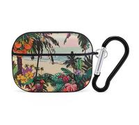 Tropical Floral Pattern AirPods Pro 2 Case Cover, Shockproof Hard Shell Protective Case for Women Men, Compatible with Airpod Pro Case 2nd/1st Generation with Keychain-Black