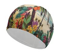 Tropical Floral Pattern Bathing Cap High Elasticity Swimming Caps Fit Both Long Hair Short Hair Comfortable Large Shower Cap for Drag Reduction and Hair Protection