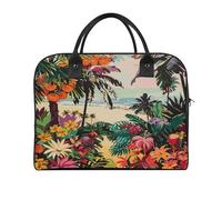 Tropical Floral Pattern Laptop Tote Bag Casual Travel Handbag Multi Pocket Shoulder Bags for Work Travel