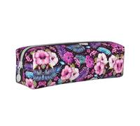 Tropical Floral Pattern Pencil Case Leather Simple Zipper Pencil Bag, Color 5, 21 x 5 x 5.5 cm