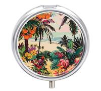 Tropical Floral Pattern Pill Box Case 3 Compartment Travel Medicine Pill Organizer 3X A Day Portable Vitamin Organizer with Mirror Small Pillbox for Purse & Pocket Cute Daily Medicine Container Metal