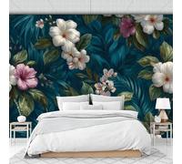 Tropical Floral Pattern Wall Murals Exotic Mural Blue-Green Wallpaper for Living Room Bedroom Bathroom 350 X 256 Cm