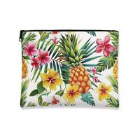 Tropical Floral Pineapple Hibiscus Travel Toiletry Bag for Women Small Portable Canvas Zipper Bag Summer Gift for Skincare, White, 7x9 Inch, Pineapple