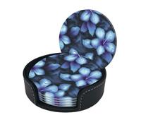 Tropical Floral Print Coasters For Drinks With Holder Set Of 6, Pu Leather Coasters Drink Coasters Cup Pad Mats