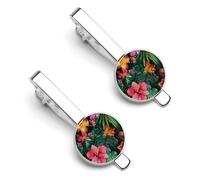 Tropical Floral Print Tie Clip And Cufflinks Tacks Pin Cuff Links Ties Bar for Necktie 2 Set