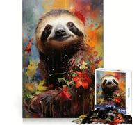 Tropical Floral Sloth 1000 Piece Jigsaw Puzzles for Teenagers Jigsaw Logical Skill Casual Enjoyment Precise Join Thoughtful Gift (50x75cm)