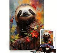 Tropical Floral Sloth Jigsaw Puzzles 1000 Piece for Adults Thinking Skill Relaxed Leisure Neat Edges Perfect Xmas (38x26cm)