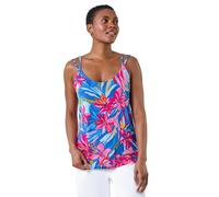 Roman Originals Tropical Print Strap Detail Cami Top for Women UK - Ladies Everyday Holiday Spring Summer V Neckline Comfy Soft Evening Vacation Work Party - Pink - Size 20