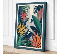 Tropical Florals Botanical Canvas Wall Art Print 24x16 Inch | Teal