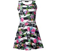 Tropical Florals Leaves Pineapple Skull Mono Striped Alternative Skater Dress (S/M) Multicoloured