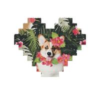 tropical flower and corgi 2 Printed Jigsaw Puzzle 10.8x12.8 CM, Heart-Shaped Puzzle Challenging Game for Adults Gifts, Family Fun Decorative Wall Decor