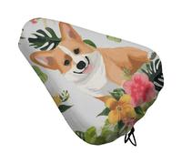 Tropical Flower and Corgi Bike Seat Rain Cover Waterproof Dustproof Bikes Saddle Cushion Soft Bicycle Seat Pad Covers with Drawstring for Men Women