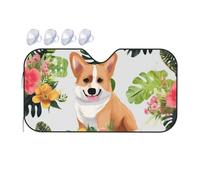 Tropical Flower and Corgi Car Windshield Sun Shade Foldable Car Front Window Sunshade for Sun, Heat and UV Rays, Auto Sun Blocker Visor Protector for Cars, SUVs Medium