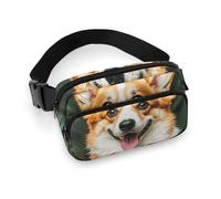 Tropical Flower And Corgi Fanny Pack for Women Men Waist Bag Belt Bag Adjustable Casual Bag for Travel Sports Hiking, white, 7.9x5.1inches
