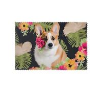 tropical flower and corgi Print Heat Resistant Placemats Set of 6 | 45x30cm Polyester Table Mats for Dining Room Kitchen Decor