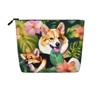 Tropical Flower and Corgi Print Purse Cosmetic Travel Bag for Toiletries with Zipper Reusable Multipurpose Organizer