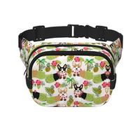 Tropical Flower And Corgi Print Unisex Square Double Layer Waist Bag Crossbody Fanny Pack Travel Workout Accessory, Black, One Size, Black, One Size