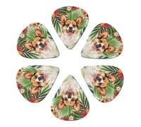 Tropical Flower And Corgi Printed Guitar Picks -6 Pcs Guitar Picks Plectrum,Guitar Accessories,Electric Guitar Pick, Bass & Ukulele 0.71mm