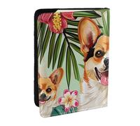 tropical flower and corgi Printed Passport Holder - 6.5 x 4.5 Inch RFID Blocking Travel Wallet,Stylish Passport Cover,Lightweight Document Organizer for Cards