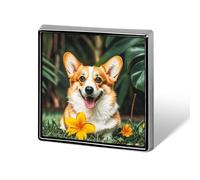 Tropical Flower And Corgi Square Lapel Pins Backpack Pin Cute Brooch Decoration Brooches for Women Men Fashion Button Badges for Hat Backpacks Purses Jackets Shirt Suit