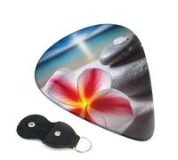 Tropical Flower And Zen Stone 6 Pack Guitar Picks With Holder, Personalized Guitar Plectrums Non-Slip Portable Ukulele Bass Picks 0.46mm For Acoustic Guitar Lovers Gifts